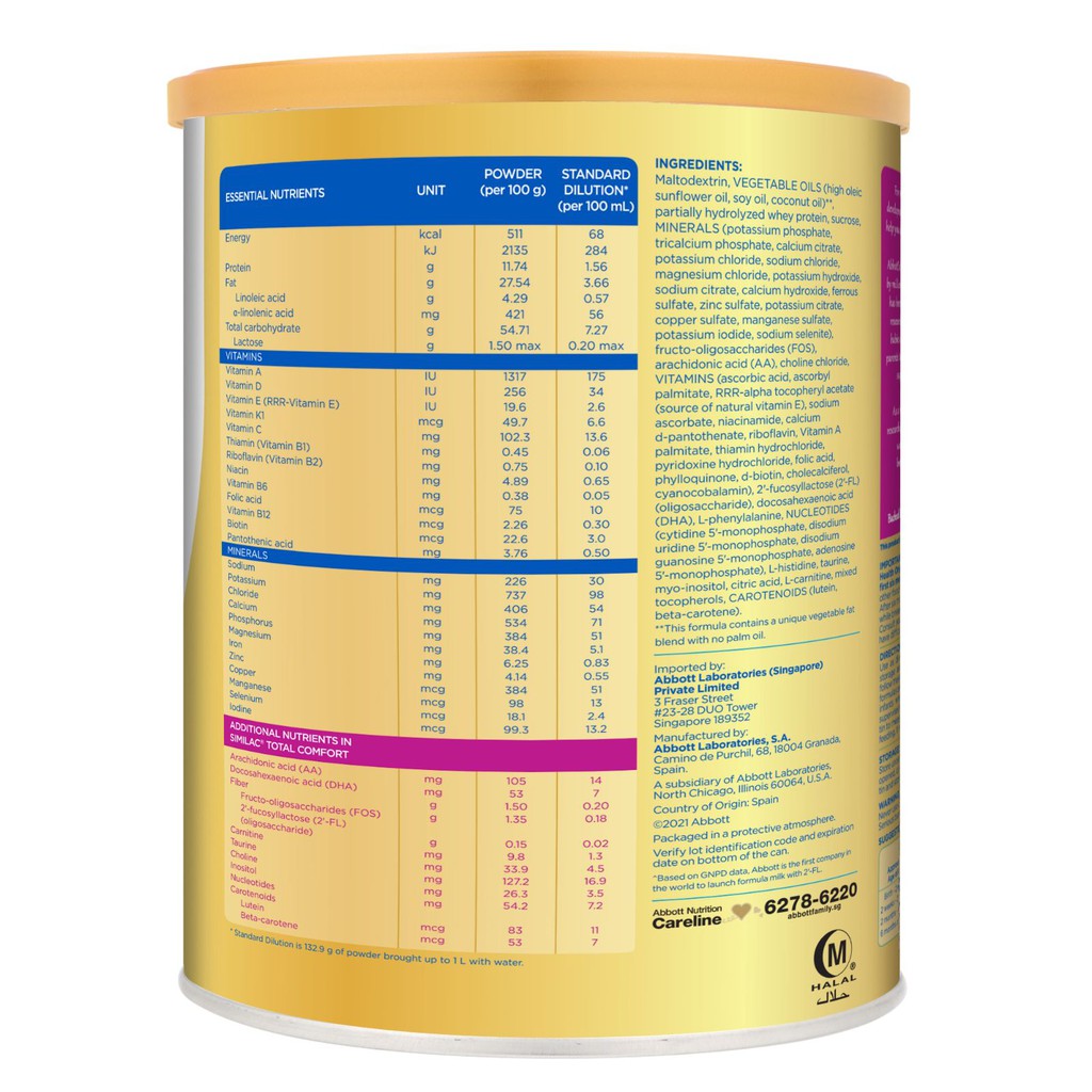 Similac Total Comfort Stage 1 Infant ingredients