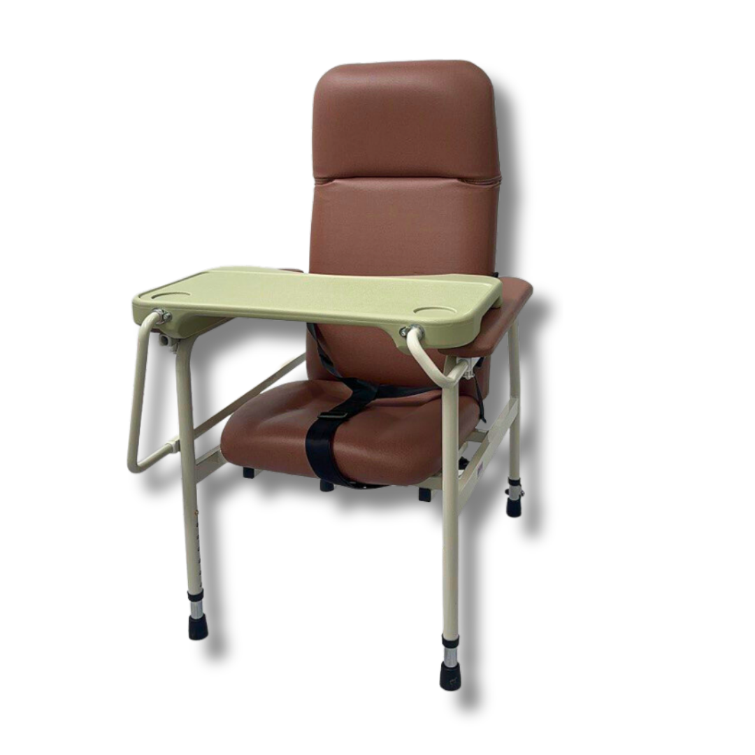 Height Adjustable Stationary Geriatric Chair with Tray Dnr Wheels