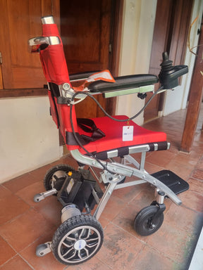 Second Hand Nissin UL30 Ultralight Folding Powerchair (red dot upholstery) (PLS SEE DESCRIPTION)