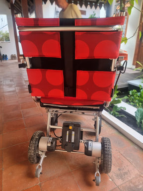 Second Hand Nissin UL30 Ultralight Folding Powerchair (red dot upholstery) (PLS SEE DESCRIPTION)