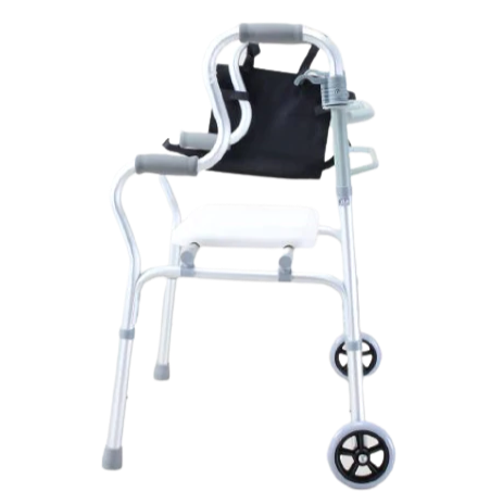 Foldable Walking Frame With Seat side view