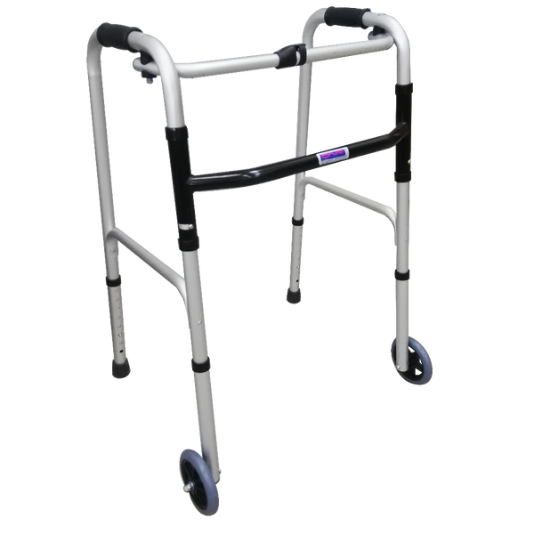 Foldable zimmer shop frame with wheels