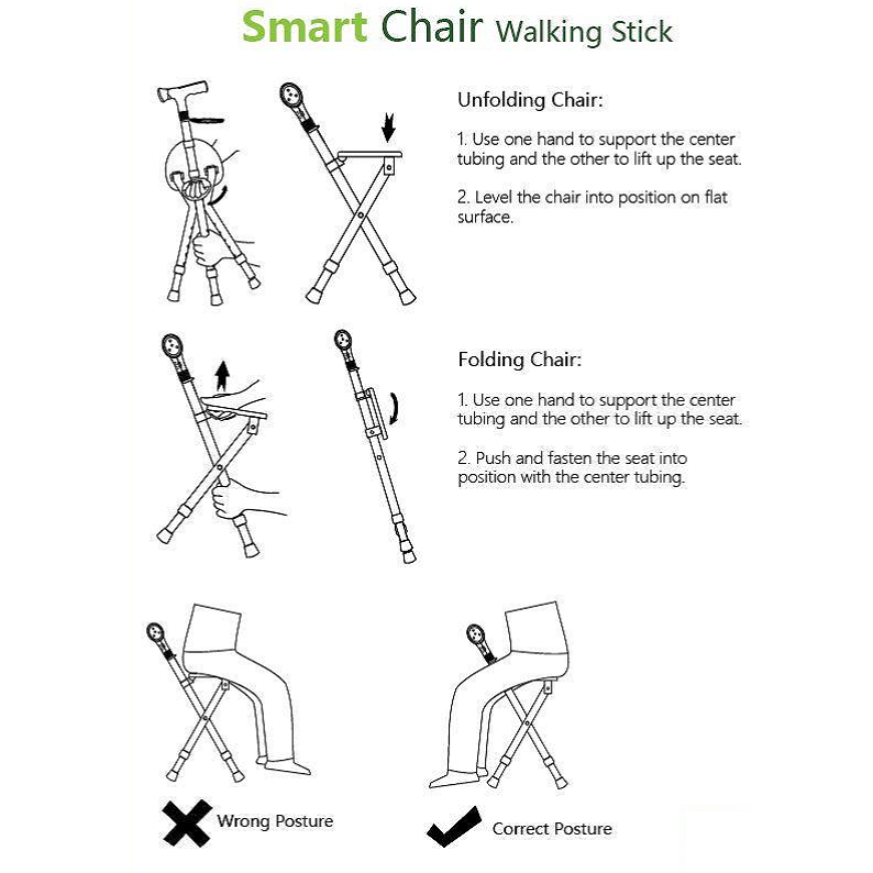 Smart Chair Walking Stick WS32 (MP3 Handle With Radio & Auto Fall Alarm)