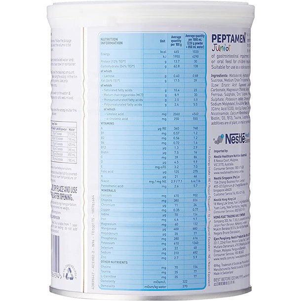 Nestle Peptamen Junior 400g nutrition information