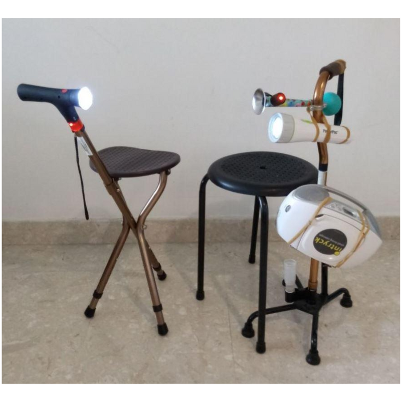 Smart Chair Walking Stick WS32 (MP3 Handle With Radio & Auto Fall Alarm)
