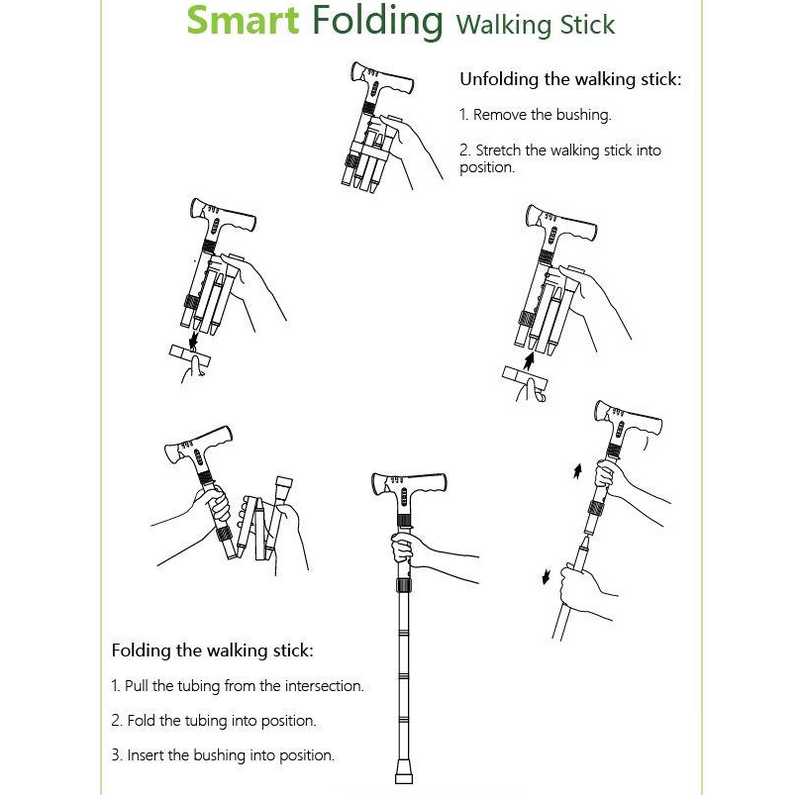 Smart Folding Walking Stick WS25 (MP3 Handle With Radio & Auto Fall Alarm)