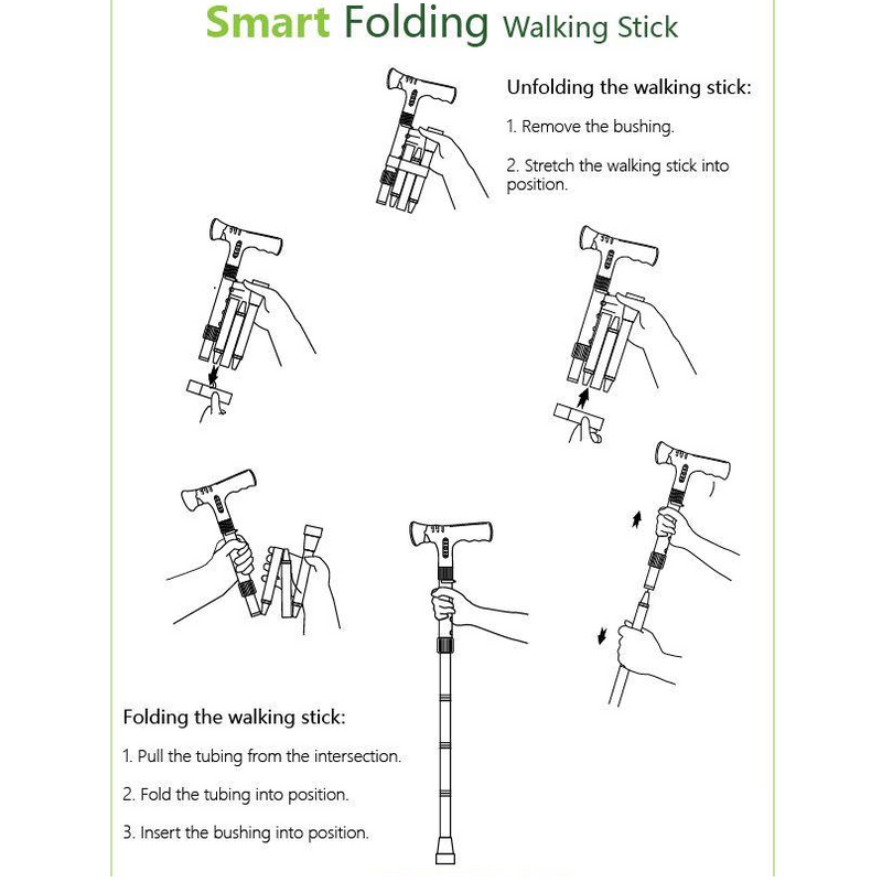 Smart Folding Walking Stick WS22 (MP3 Handle With Radio & Auto Fall Alarm)