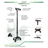 Smart Walking Stick with Small Carbon Quad WS44 (Essential Handle with Manual Alarm)